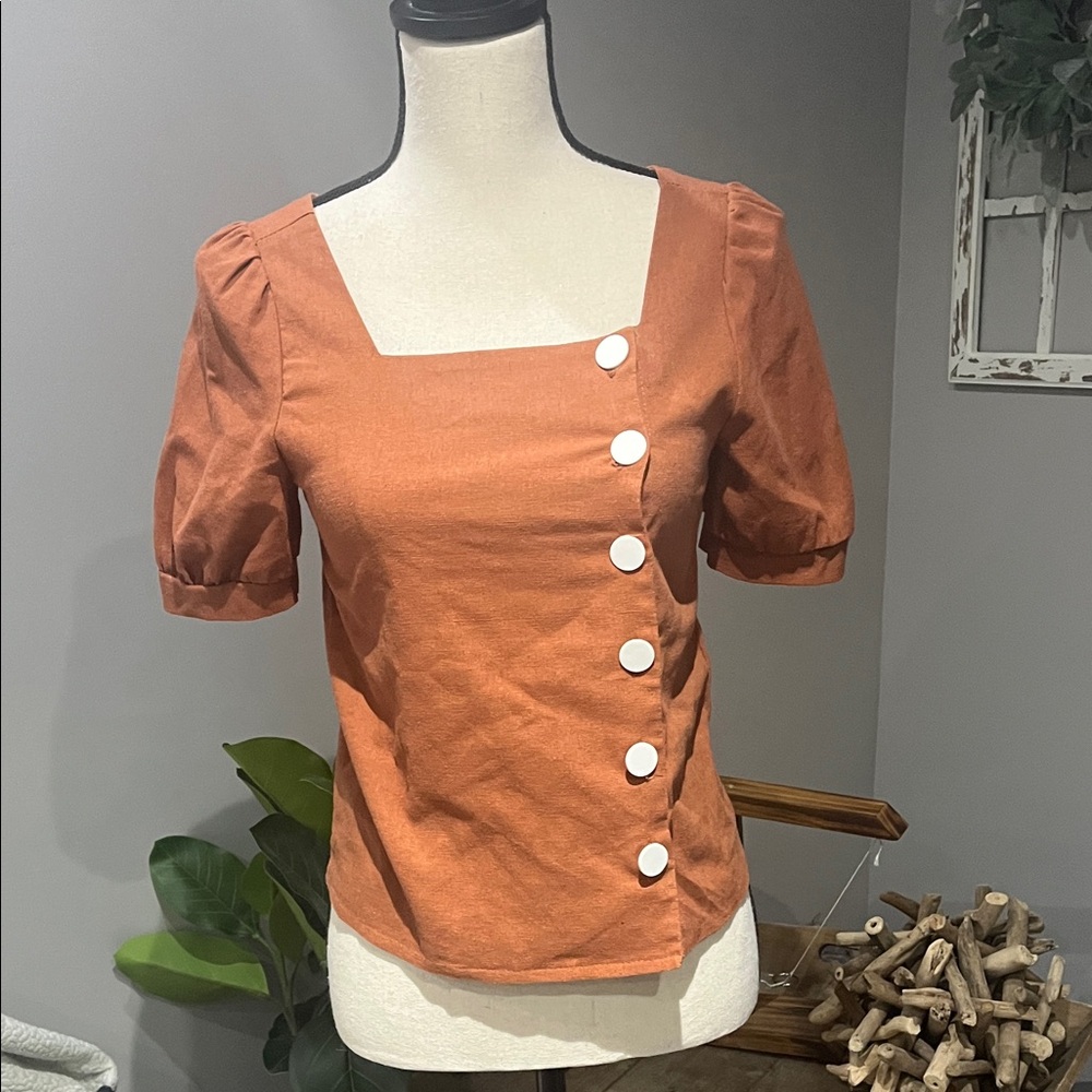 NWT Storets Terracotta Asymmetrical Button Blouse